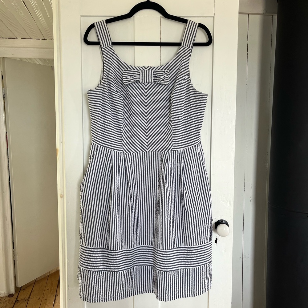 Birds of North America Seersucker Dress, blue and white, size 12 size L